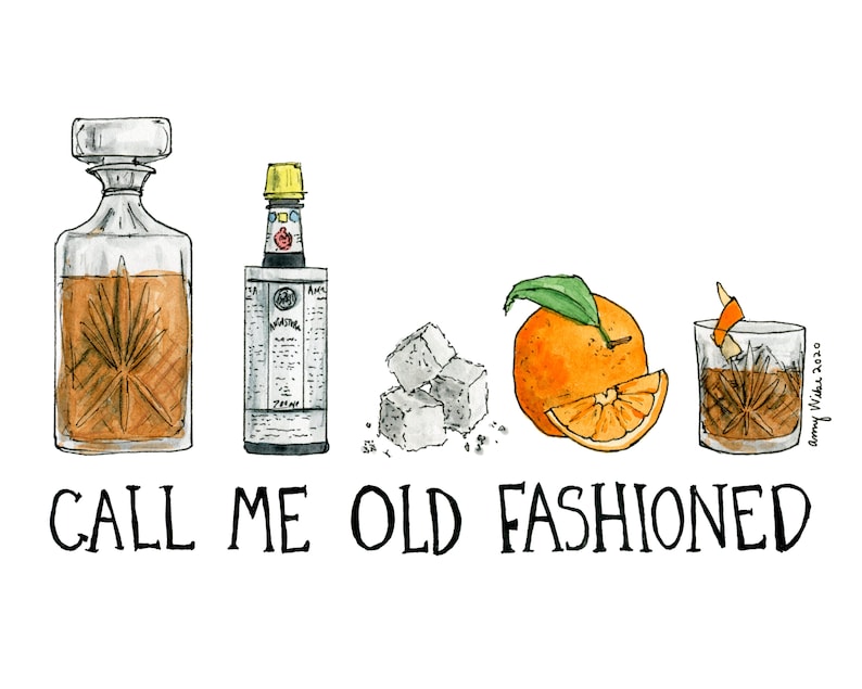 Call Me Old Fashioned Cocktail Art Print / Bar cart art image 3