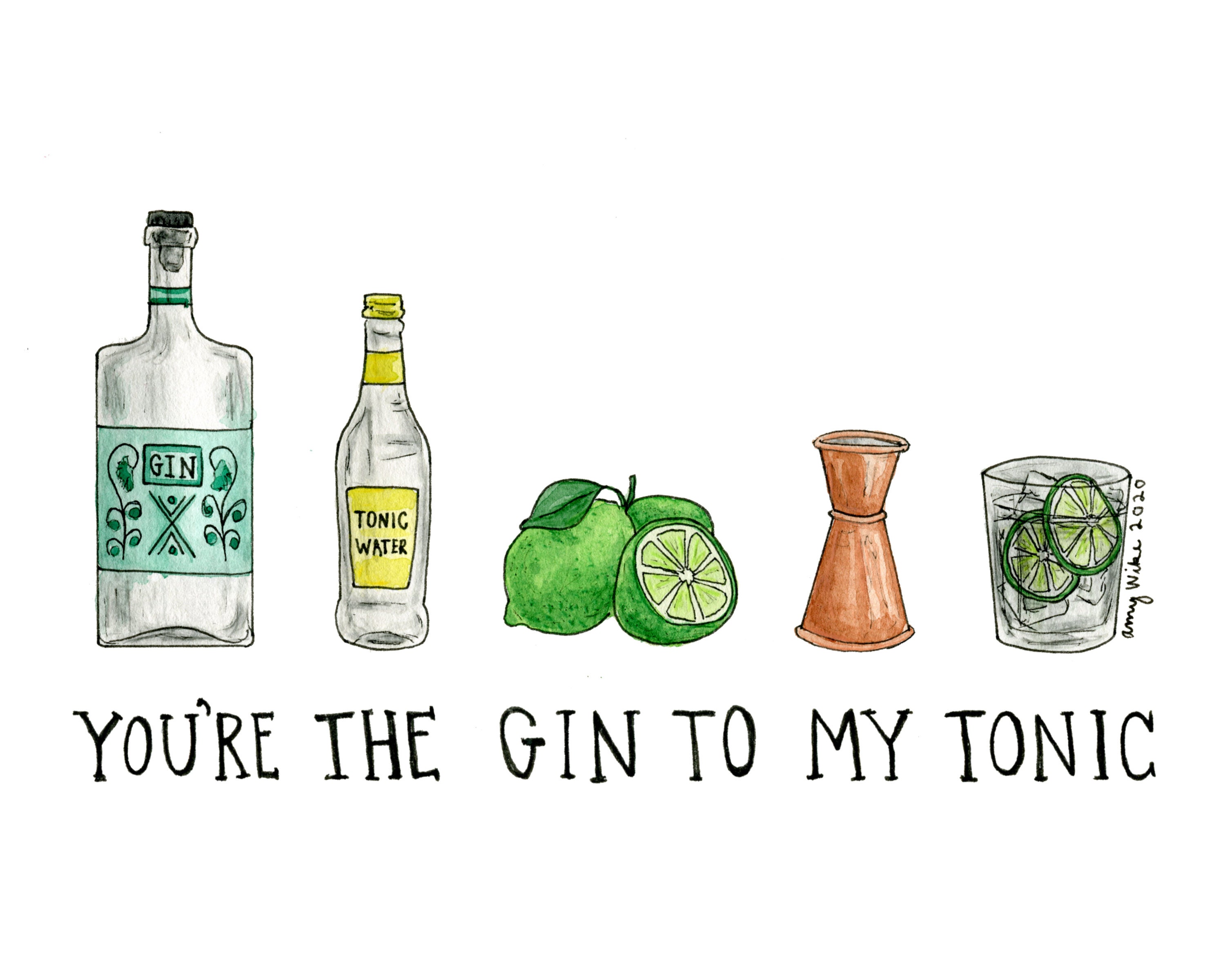 Gin to My Tonic Watercolor Art Print Etsy