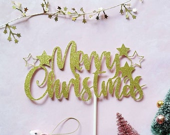 Topper de pastel de Feliz Navidad - Topper de pastel de Navidad- Topper de pastel de Navidad- Decoración de fiesta de Navidad- Decoración de fiesta navideña- Decoración de Navidad