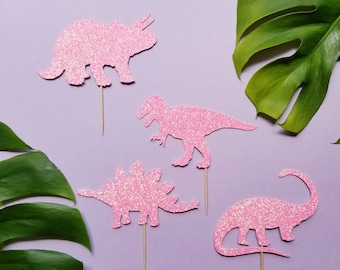 Dinosaur cupcake toppers -set of 12 glitter toppers-donut toppers-cake toppers-dessert toppers-birthday-wedding-party decor-baby shower-roar