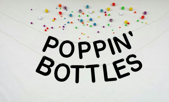 POPPIN' BOTTLES -party banner-gold glitter-black glitter-pink glitter-new year-bridal shower-bachelorette-birthday-wedding-engagement Il_570xn