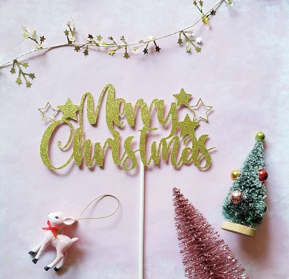Merry Christmas cake topper - Christmas cake topper- Holiday cake topper- Christmas party decor- Holiday party decor- Christmas decoration Il_570xn