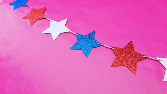 FOURTH OF JULY garland - red white and blue stars - independence day - 4th of july - party decor - party banner - party garland Il_570xn