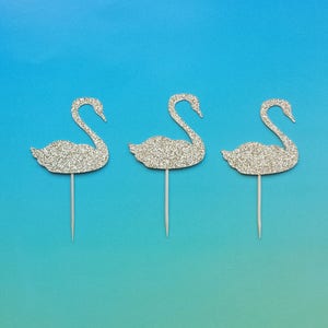 Swan cupcake toppers set of 12-glitter-birthday-wedding-baby shower-bridal shower-bachelorette-engagement-party-summer image 2