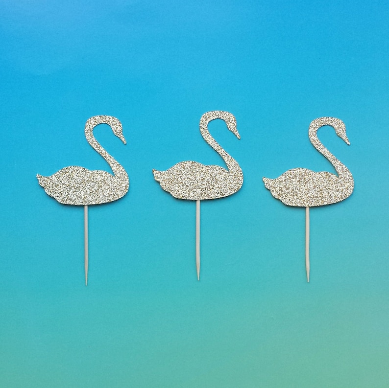Swan Cupcake Toppers set of 12glitterbirthdayweddingbaby Etsy