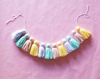 pastel rainbow yarn tassel garland - unicorn tassel garland - spring tassel garland - Spring decor - wall hanging - easter decor - birthday