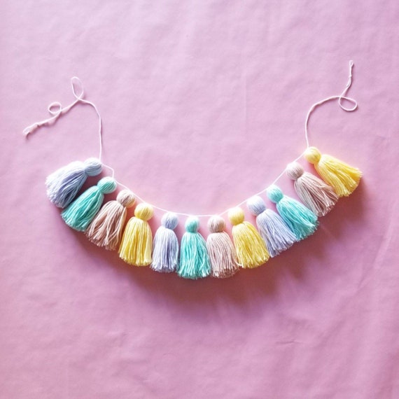 pastel rainbow yarn tassel garland - unicorn tassel garland - spring tassel garland - Spring decor - wall hanging Il_570xn