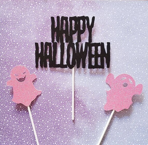 HAPPY HALLOWEEN cake topper-ghosts cake topper-halloween birthday cake topper-ghost decor-halloween decor-hey boo Il_570xn