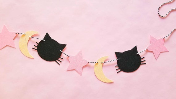 Black cat, star & moon Halloween garland-halloween decor-cute halloween-halloween magic-celestial decor-halloween banner-halloween party Il_570xn