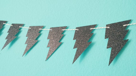 LIGHTNING BOLT GARLAND -gold glitter-black glitter-pink glitter-party decor-wall decor-birthday-wedding-nursery decor-harry potter-rocknroll Il_570xn