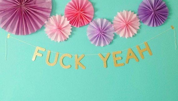 FUCK YEAH - party banner - gold glitter - black glitter - pink glitter - birthday - wedding - bachelorette - engagement - wall decor Il_570xn
