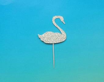 Swan cupcake toppers -set of 12-glitter-birthday-wedding-baby shower-bridal shower-bachelorette-engagement-party-summer