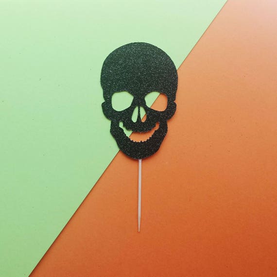 Skull cupcake toppers -set of 12-glitter-Halloween-spooky-creepy-decor-party Il_570xn