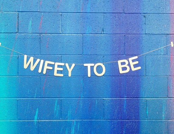 WIFEY TO BE party banner-gold glitter-black glitter-pink glitter-bridal shower-bachelorette-engagement-wall decor-party decor Il_570xn