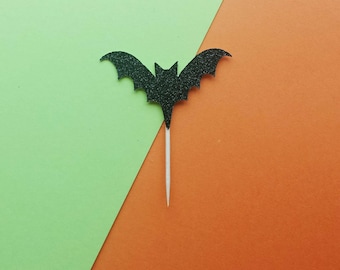 Bat cupcake toppers -set of 12-glitter-Halloween-spooky-creepy-decor-party