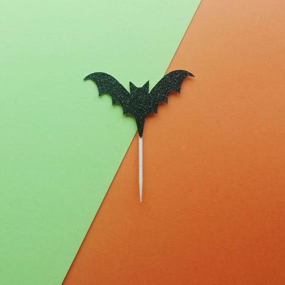 Bat cupcake toppers -set of 12-glitter-Halloween-spooky-creepy-decor-party Il_570xn
