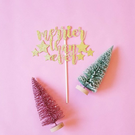 MERRIER THAN EVER cake topper - Christmas cake topper - Christmas decor - Holiday cake topper - Holiday decor - Christmas decoration Il_570xn
