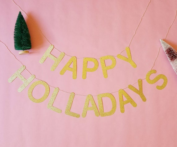 Happy HOLLAdays party banner -Christmas banner-Christmas party banner-holiday party banner-glitter banner-wall decor-holiday decor Il_570xn