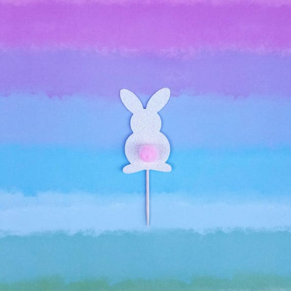 Bunny cupcake toppers -set of 12-glitter-easter-spring-rabbit-birthday-party-baby shower-party decor Il_570xn