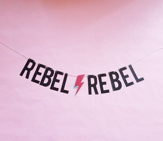 REBEL REBEL banner-party banner-glitter banner-wall decor-dorm room decor-david bowie-birthday-party decor-home decor Il_570xn