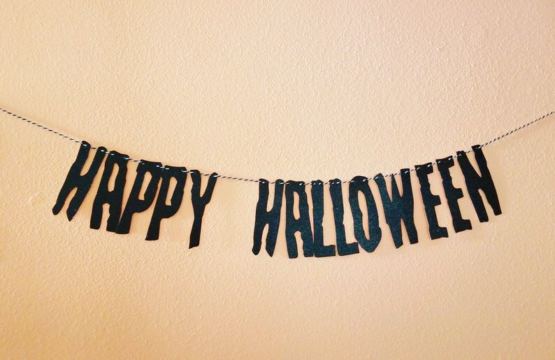 HAPPY HALLOWEEN party banner-Halloween decor-glitter banner-garland-wall decor-party decor-spooky halloween banner-cute halloween image 2