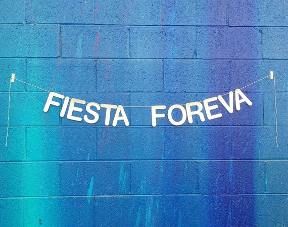 FIESTA FOREVA party banner-gold glitter-black glitter-pink glitter-cinco de mayo-birthday-wedding-bachelorette-engagement-wall decor Il_570xn