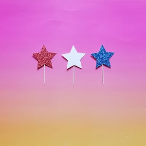 Red White & Blue Stars cupcake toppers -set of 12-glitter - fourth of july - party decor - independence day - party in the usa - cake topper