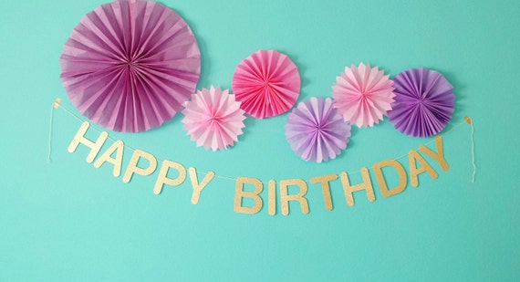 HAPPY BIRTHDAY - custom name - party banner - gold glitter - black glitter - pink glitter - party decor - custom birthday banner Il_570xn