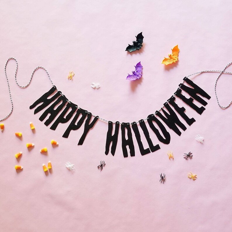 HAPPY HALLOWEEN party banner-Halloween decor-glitter banner-garland-wall decor-party decor-spooky halloween banner-cute halloween image 1