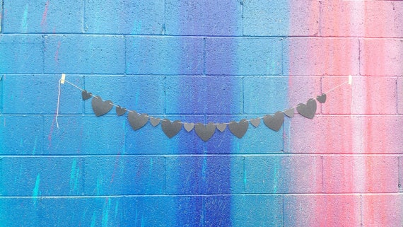 HEART GARLAND -gold glitter-black glitter-pink glitter-party decor-wall decor-baby shower-birthday-wedding-bridal shower-nursery decor Il_570xn
