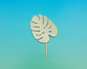 Monstera cupcake toppers -set of 12-glitter-birthday-wedding-baby shower-bridal shower-party-tropical-plant-leaf-monstera deliciosa