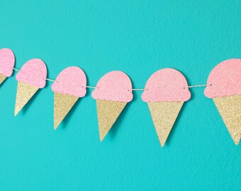 ICE CREAM GARLAND - Ice Cream Banner- Ice Cream Party- Ice Cream decorations- Birthday party decor- Summer decor- Summer party