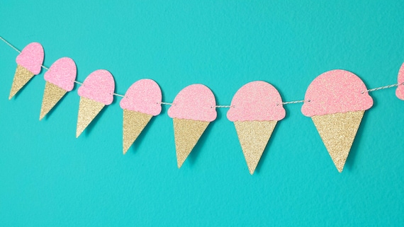 ICE CREAM GARLAND -gold glitter-pink glitter-party decor-wall decor-baby shower-birthday-wedding-bridal shower-kids room decor Il_570xn