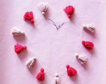 Valentine's Day Tassel Garland- Valentine's day decor- Red & Dusty Pink decor- yarn tassels- wall hanging - valentine's decoration