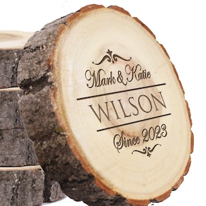 Engraved Log Coasters for Wedding, Personalized Log Coasters Custom, Tree Log Coasters, Wood Log Coasters, Log Cabin Coasters for Drinks