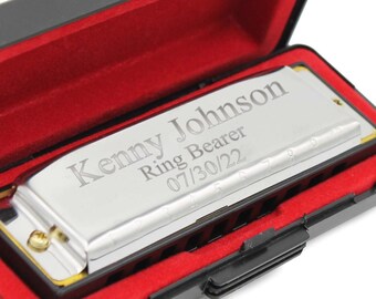 Personalized Stainless Steel Harmonica - Groomsmen Gift - Fathers Day Gift - Ringbearer Gift - Engraved - Customized - Monogrammed for Free