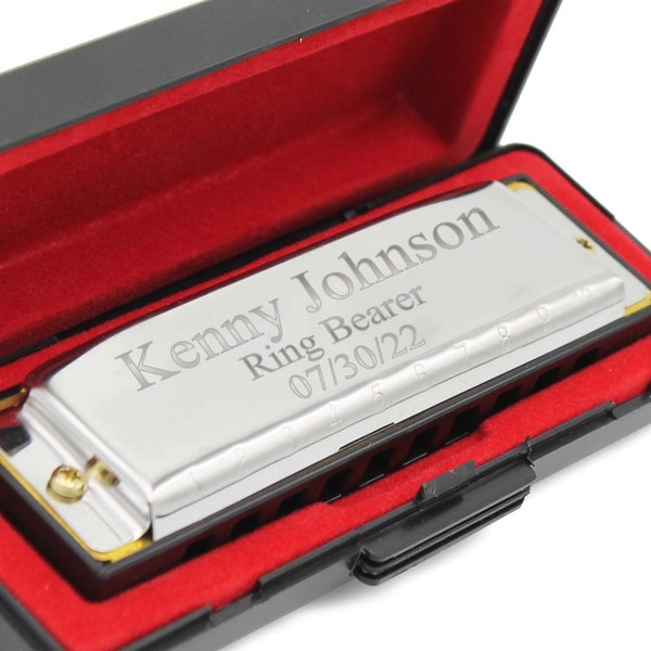 Personalized Stainless Steel Harmonica - Groomsmen Gift - Fathers Day Gift - Ringbearer Gift - Engraved - Customized - Monogrammed for Free