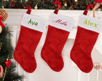 Personalized Christmas Stockings, Name Stocking, Monogrammed Santa Hats, Red and White Christmas Stockings, Embroidered Christmas Stockings