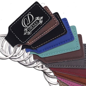 Keychain Personalized, Initial Keychain, Name Keychain, Personalized Keychain for Him, Custom Keychain, Leatherette Keyring,  RECTANGLE