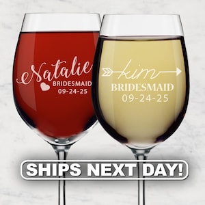 Etched Wine Glasses, Personalized Wine Glass, Custom Wine Glasses, Bridesmaid Gift, Monogram Wine Glass Bridesmaid Wine Glasses Personalized
