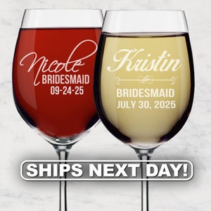 Personalized Wine Glasses, Bridesmaid Gift, Custom Wine Glasses, Bridesmaid Wine Glasses, Etched Wine Glasses, Engraved Wine Glass