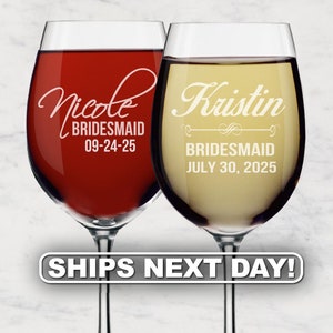 Bridesmaid Wine Glasses, Personalized Wine Glass, Bridesmaid Gift, Custom Wine Glasses,  Wine Glasses Personalized, Etched Wine Glasses