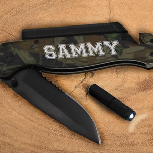 Best Gift for Him, Man Gift, Husband Gift, Camping Gift, Rescue Tactical Knife with Flashlight, Firestarter and Flint, Best Boyfriend Gift