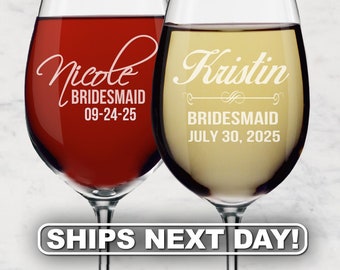 Engraved Wine Glasses, Personalized Wine Glass, Custom Wine Glasses Bridesmaid Gift Monogram Wine Glass Bridesmaid Wine Glasses Personalized