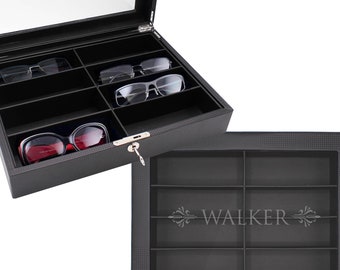 8 Slot Eyeglass Sunglasses Glasses Storage Case With Glass Lid Sorting Box For Storage And Presentation Of Eyeglasses