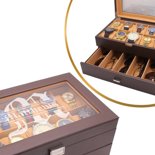 Personalized Watch and Sunglasses Box With Drawer Engraved Etsy