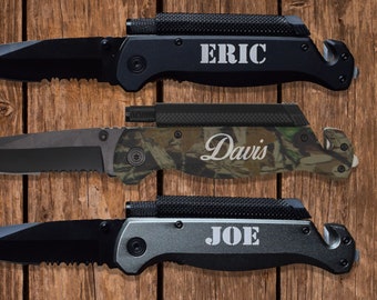 Personalized Pocket Knife, Rescue Knife, Tactical Knife, Engraved Knife, Groomsmen Knife, Groomsmen Gift, with Flashlight and Firestarter