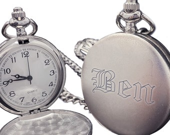 Engraved Pocket Watch, Gifts for Groomsmen, Wedding Party Gifts, Silver Pocket Watch, Personalized Pocket Watch, Groomsman Gift