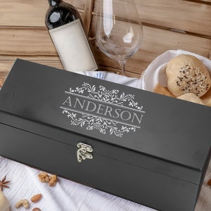 Wine Gift Box, Wedding Wine Box, Wood Wine Holder, Couples Wine Box, Personalized Wood Wine Box, Wine Box for Anniversary, Wine Bottle Box image 1