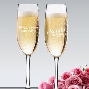 Personalized Champagne Glasses for Bridesmaids, Wedding Champagne Flutes, Bridesmaid Champagne Flute, Bridesmaid Flute Glasses